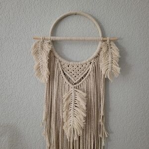 handmade boho feather geometric macrame wall art hanging wreath on hoop